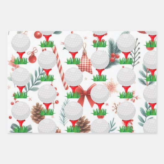 Golfkerst met bal en ijzer voor golfer inpakpapier vel (Voorkant 2)