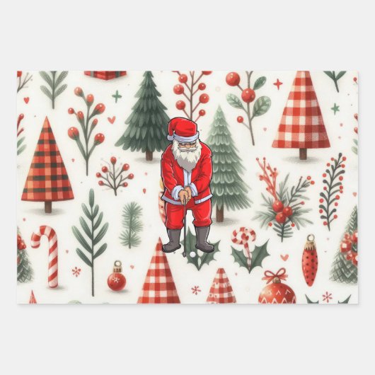 Golfkerst met bal en ijzer voor golfer inpakpapier vel (Voorkant)