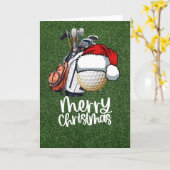 Golfkerst met golfbal draag Kerstmanhoed Kaart (Gele Bloem)