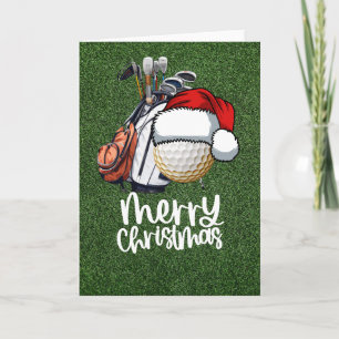 Golfkerst met golfbal draag Kerstmanhoed Kaart