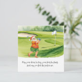 Golfkerst met golfbal en t-shirt met lint feestdagenkaart (Staand voorkant)