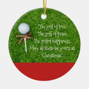 Golfkerst met golfbal en t-shirt met lint keramisch ornament
