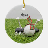 Golfkerst met golfbal kerstlintje keramisch ornament (Voorkant)
