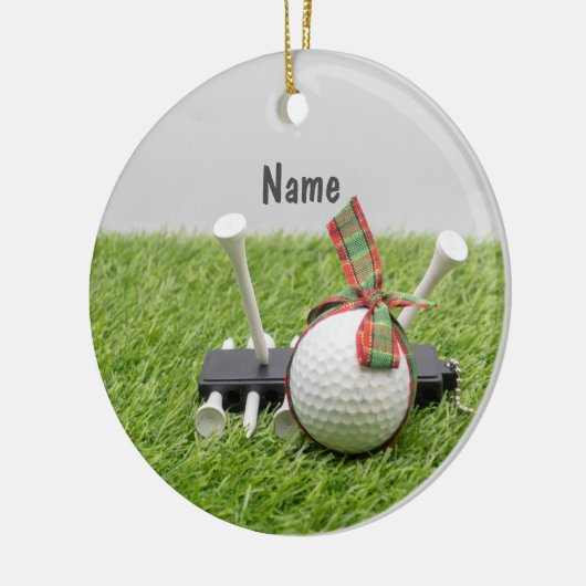 Golfkerst met golfbal kerstlintje keramisch ornament (Links)