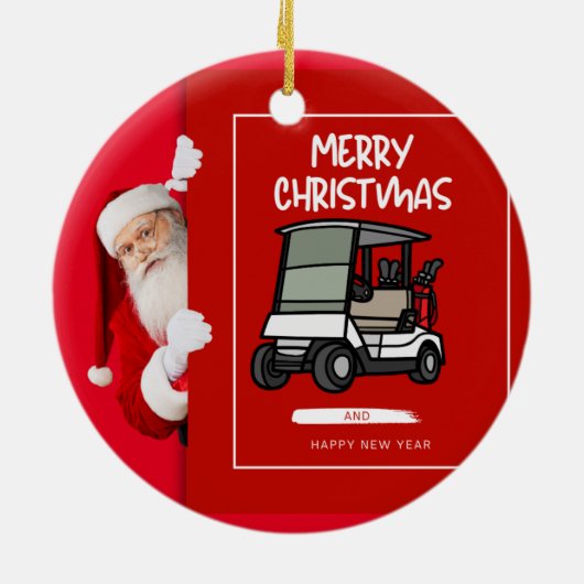 Golfkerst met golfbal kerstlintje keramisch ornament (Achterkant)