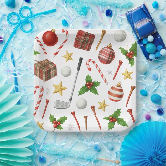 Golfkerst met golfballen en golfuitrusting papieren bordje (Feest)