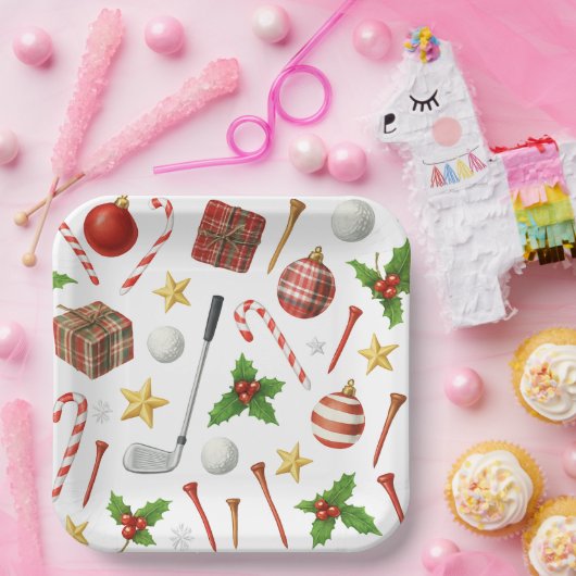 Golfkerst met golfballen en golfuitrusting papieren bordje (Feest)