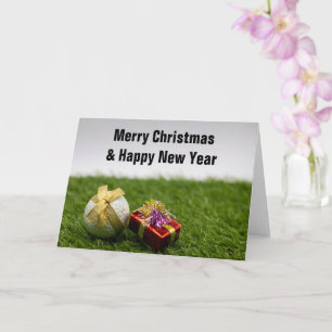 Golfkerst met gouden lint golfcadeaus kaart