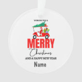 Golfkerst met goudwagen voor de kerstman ornament (voorkant)