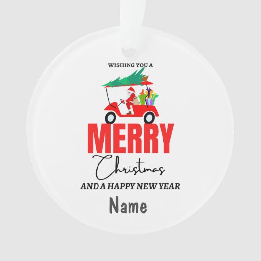 Golfkerst met goudwagen voor de kerstman ornament (voorkant)