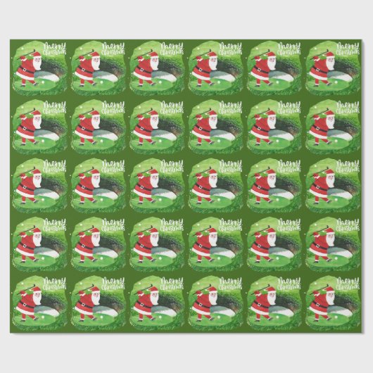 Golfkerst met kerstman en golfballen cadeaupapier (Vlak)
