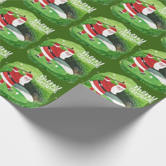 Golfkerst met kerstman en golfballen cadeaupapier (Hoek)