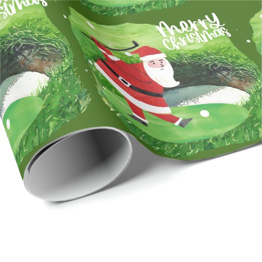 Golfkerst met kerstman en golfballen cadeaupapier (Rol Hoek)