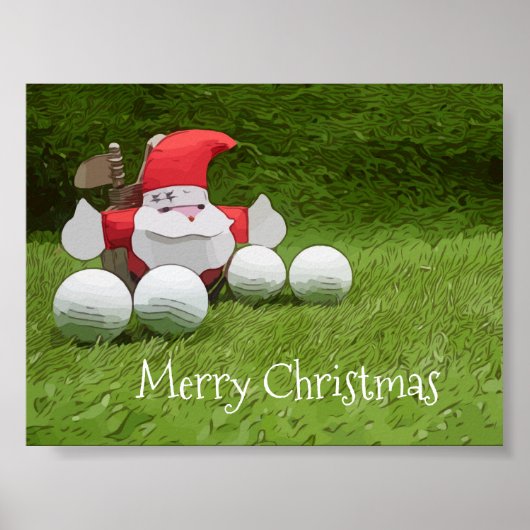 Golfkerst met kerstman en golfballen poster (Voorkant)