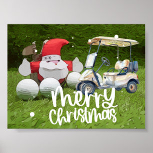 Golfkerst met kerstman en golfballen poster