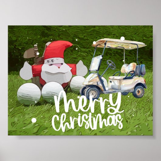 Golfkerst met kerstman en golfballen poster (Voorkant)