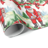 Golfkerst met kerstman en hond cadeaupapier (Rol Hoek)