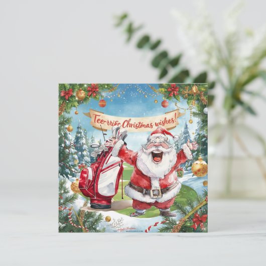 Golfkerst met kerstman feestdagenkaart (Staand voorkant)