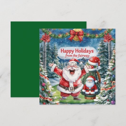 Golfkerst met kerstman feestdagenkaart (Voorkant / Achterkant)