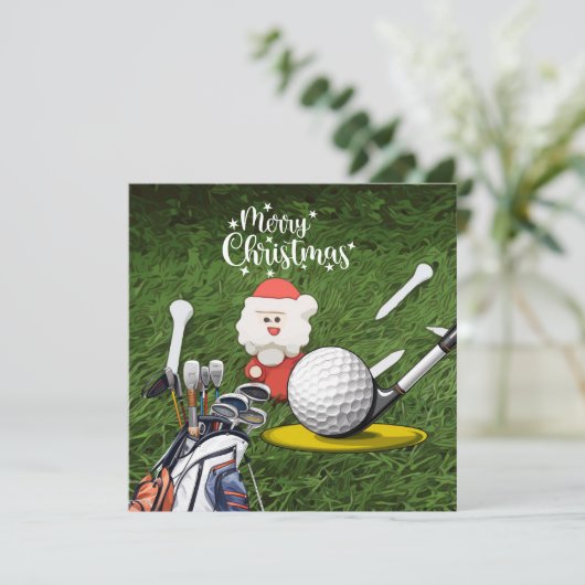 Golfkerst met kerstman feestdagenkaart (Staand voorkant)