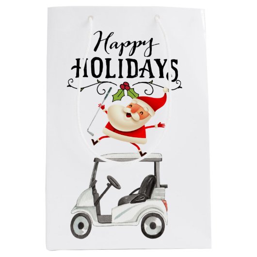 Golfkerst met kerstman medium cadeauzakje (Voorkant)
