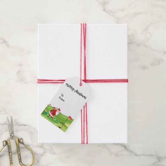 Golfkerst met kerstman voor golfer grappig cadeaulabel (Met Touw)