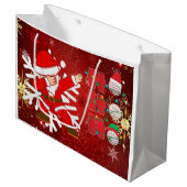 Golfkerst met rode achtergrond Gold Snowflake Groot Cadeauzakje (Voorkant Gekanteld)