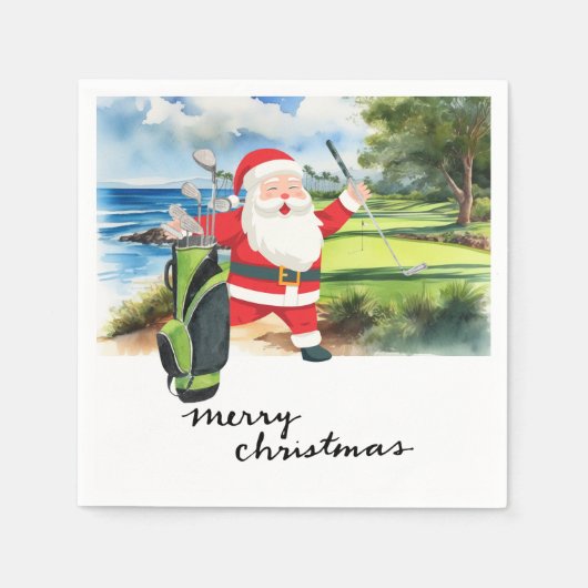 Golfkerst met Santa Claus Golfer Servet (Voorkant)