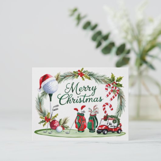 Golfkerst thema voor Golfer waterverf Feestdagenkaart (Staand voorkant)