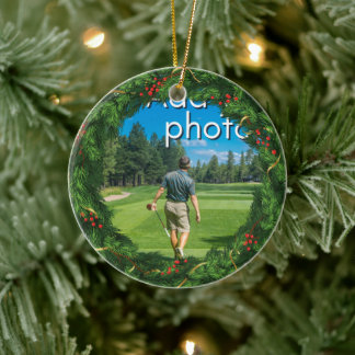 Golfkerst Wreath voeg je foto rood toe Keramisch Ornament