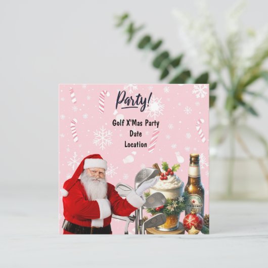 Golfkerstfeest met de Kerstman op Roze Save The Date (Staand voorkant)