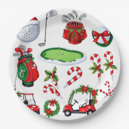 Golfkerstthema Golfer waterverf Holiday Papieren Bordje
