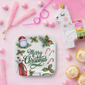 Golfkerstthema Golfer waterverf Holiday Papieren Bordje (Feest)