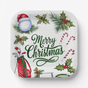 Golfkerstthema Golfer waterverf Holiday Papieren Bordje