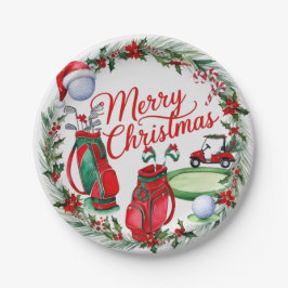 Golfkerstthema Golfer waterverf Holiday Papieren Bordje