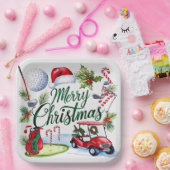 Golfkerstthema Golfer waterverf Holiday Papieren Bordje (Feest)