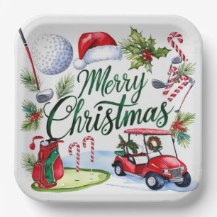 Golfkerstthema Golfer waterverf Holiday Papieren Bordje