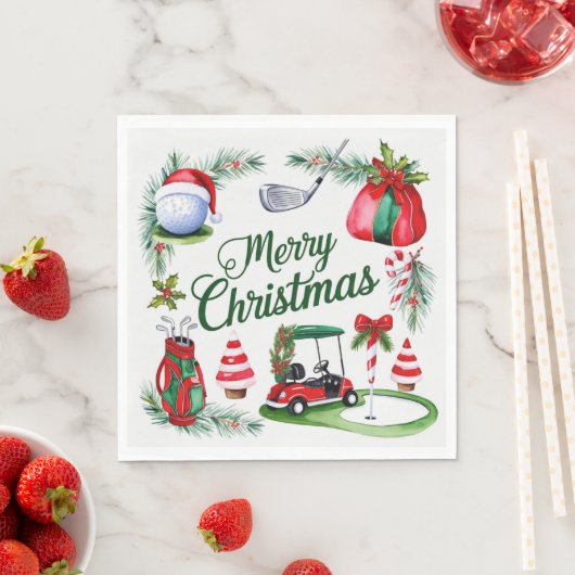 Golfkerstthema Golfer waterverf Holiday Servet (Insitu)