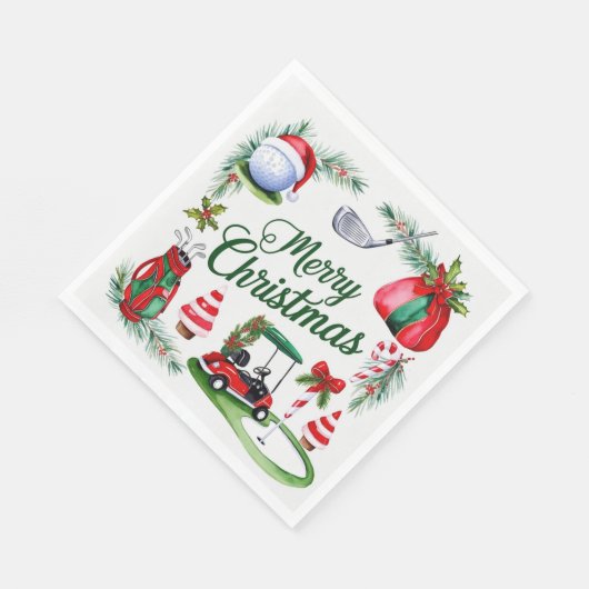 Golfkerstthema Golfer waterverf Holiday Servet (Hoek)