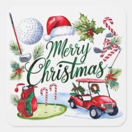 Golfkerstthema Golfer waterverf Holiday Vierkante Sticker