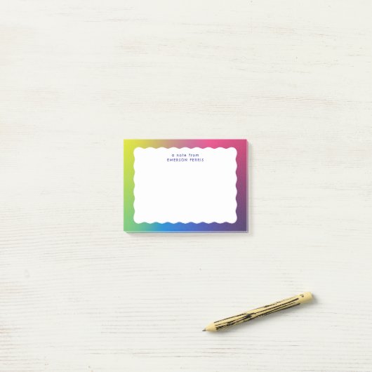 Golfkleurige trendy retro rand post-it® notes (Op bureau)