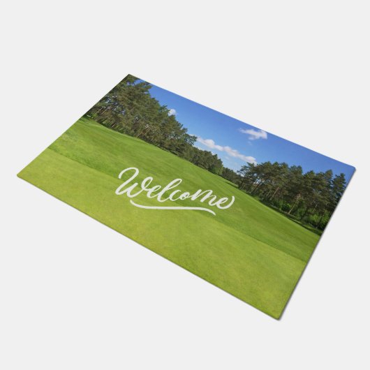 Golfkoers op groen Welkomstteken Deurmat (Schuin)