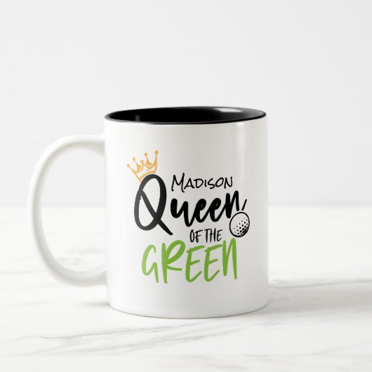 Golfkoningin van de Groene Funny Modern gepersonal Tweekleurige Koffiemok (Links)
