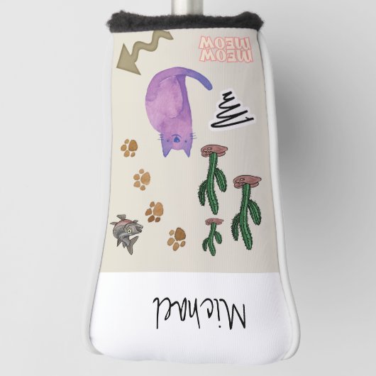 Golfkop Hoesje Kat Vis Cactus Meow Paws Golfheadcover (Draai 90)