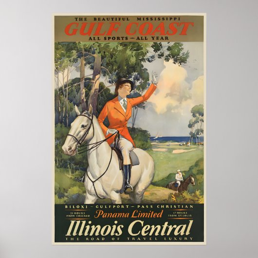 Golfkust Illinois Central RR Reisposter Poster (Voorkant)