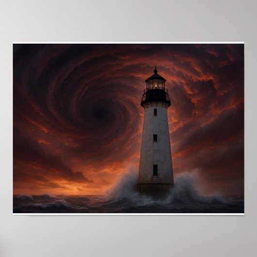 Golfkust Storm Poster - Vuurtoren Orkaan Kunst (Voorkant)