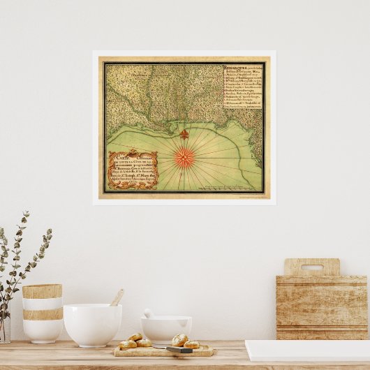 Golfkust van de VS kaart 1747 Poster (Keuken)