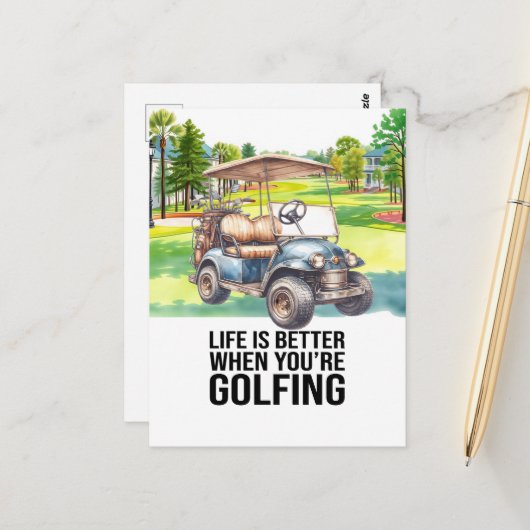 Golfleven is beter als je aan het golfen bent briefkaart (Voorkant / Achterkant in situ)