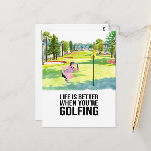 Golfleven is beter als je aan het golfen bent briefkaart (Voorkant / Achterkant in situ)