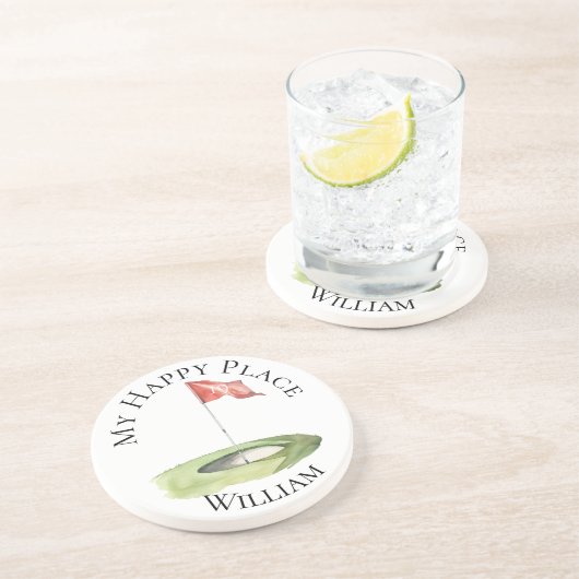 Golfliefhebber My Happy Place 19th Hole Zandsteen Onderzetter (Zijkant)